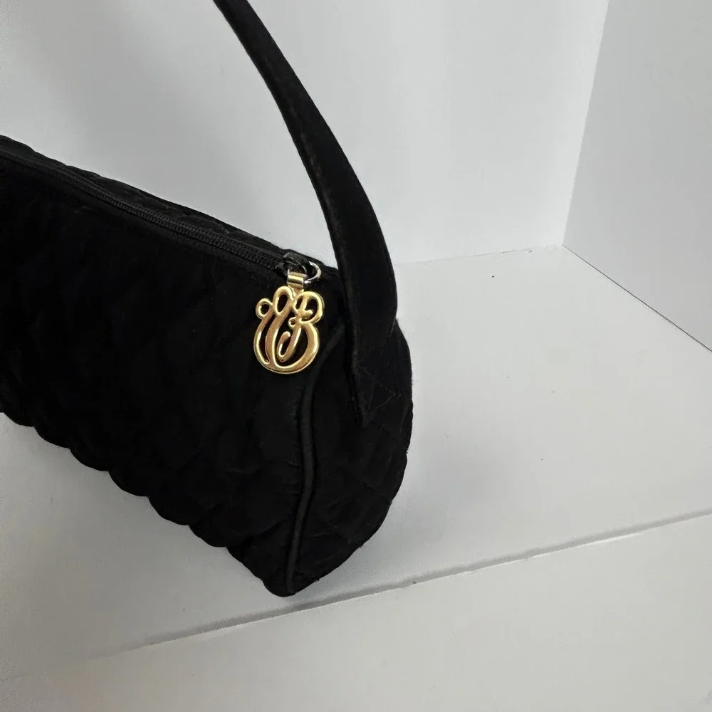 Vera Bradley Black Quilted Velvet Baguette Shoulder Bag Gold Hardware‎ Vintage